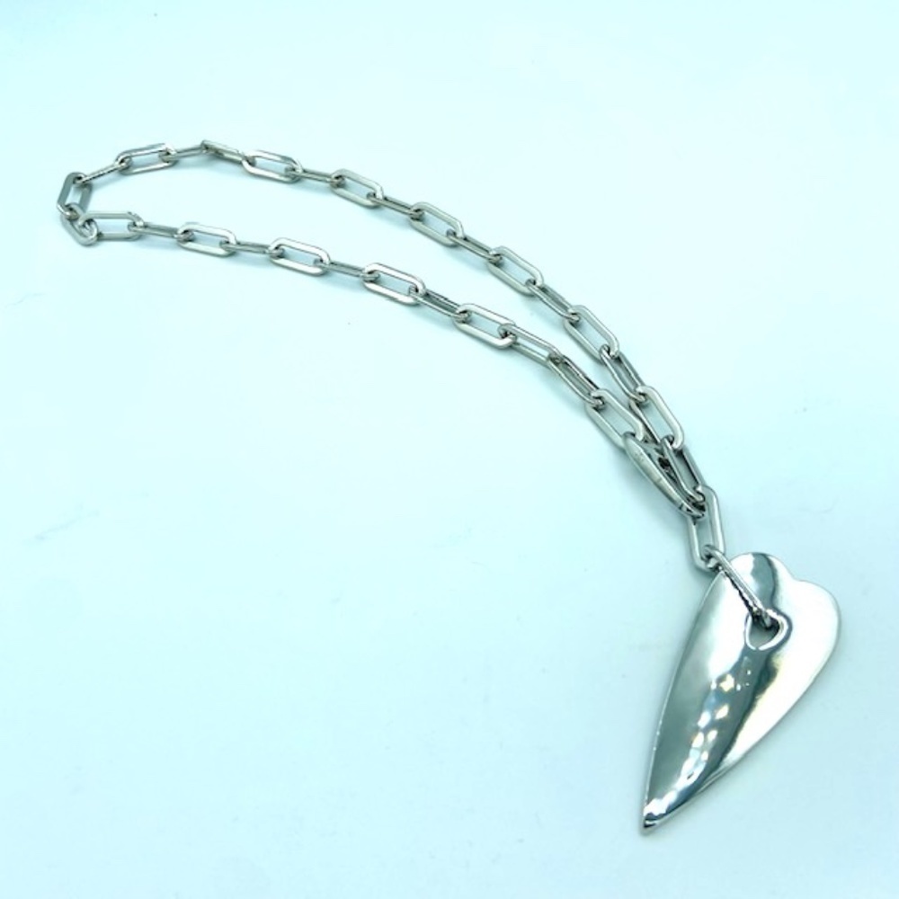 Vintage Long Heart Heavy Chain Link Necklace